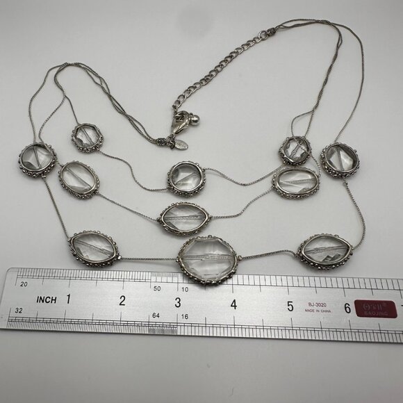 Chico's Necklace Jewlery Statement 23" Adjustable Silver Tone Clear Multilayered - Picture 7 of 7